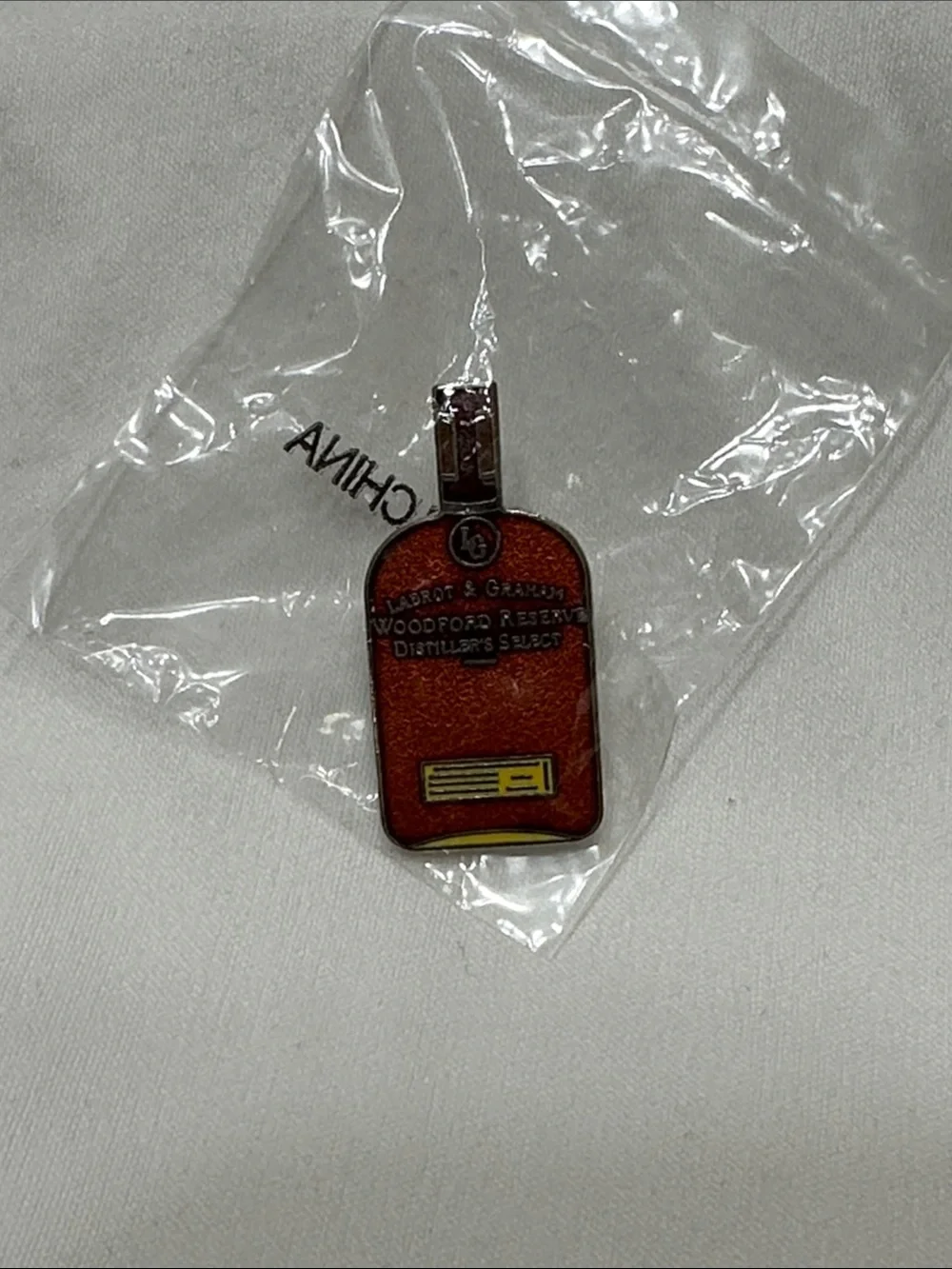 Ina Red Enamel Bottle Charm Pin with Metal Loop